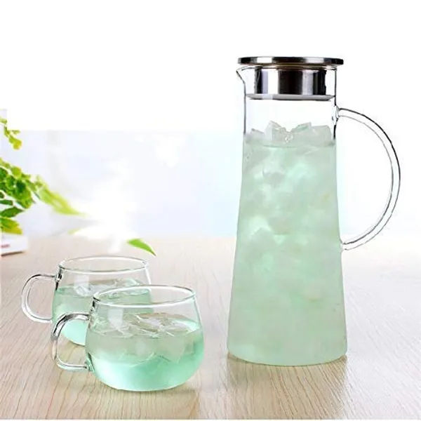 _1.3_Liter_Glass_Pitcher_with_Stainless_Steel_lid_iced_Tea_Pitcher_Water_jug_hot_&_Cold_Water_Wine_Coffee_Milk_Juice_Beverage_Carafe_and_Sun_Tea_jar,_1300ml