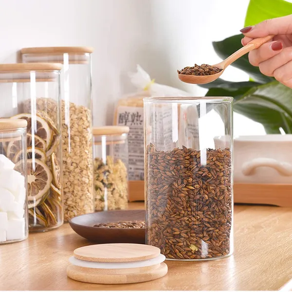 Airtight_Glass_Food_Storage_Jars_Canister/Kitchen_Snacks_Container_Set_with_Natural_Bamboo_Lids,_1400ml,_set_of_2