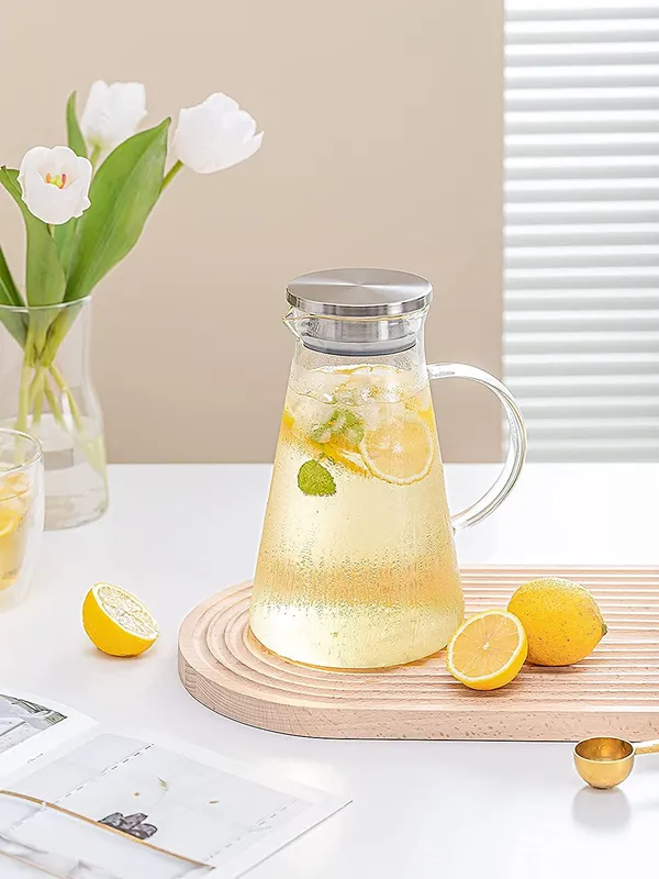Glass_Pitcher_with_Stainless_Steel_air_Tight_lid_iced_Tea_Pitcher_Water_jug_hot_Cold_Water_ice_Tea_Wine_Coffee_Milk_and_Juice_Beverage_Carafe_-_(1800_ML)
