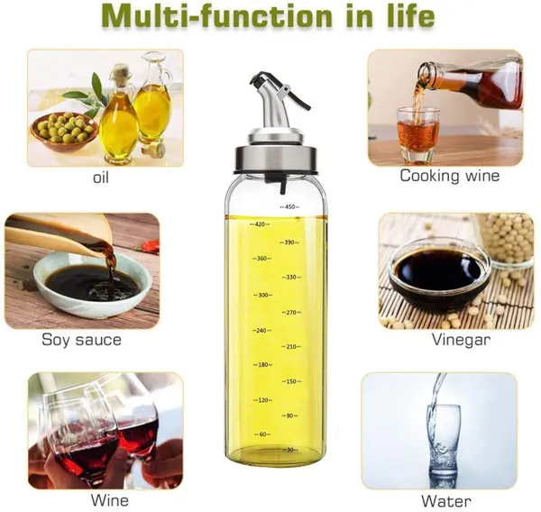 _Borosilicate_Glass_Olive_Oil_Dispenser_with_Markings,_Cruet_SS_Pour_Spout,_Vinegar_Measuring_for_Kitchen_and_BBQ,_Set_of_1_(500ml)