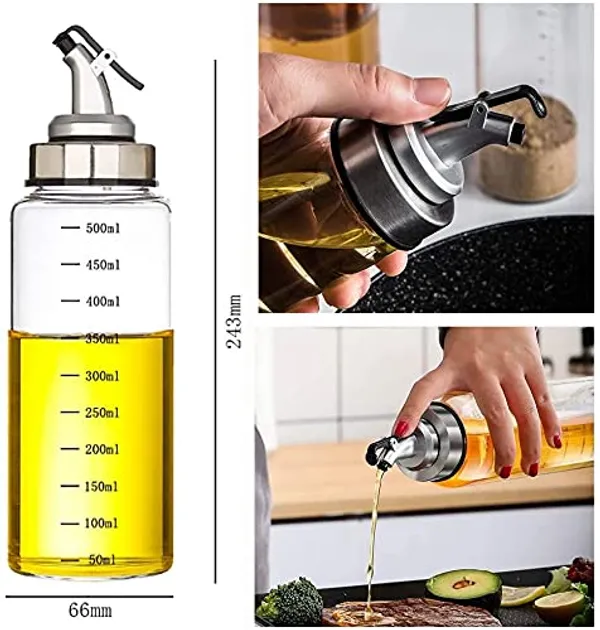 _Borosilicate_Glass_Olive_Oil_Dispenser_with_Markings,_Cruet_SS_Pour_Spout,_Vinegar_Measuring_for_Kitchen_and_BBQ,_Set_of_1_(500ml)