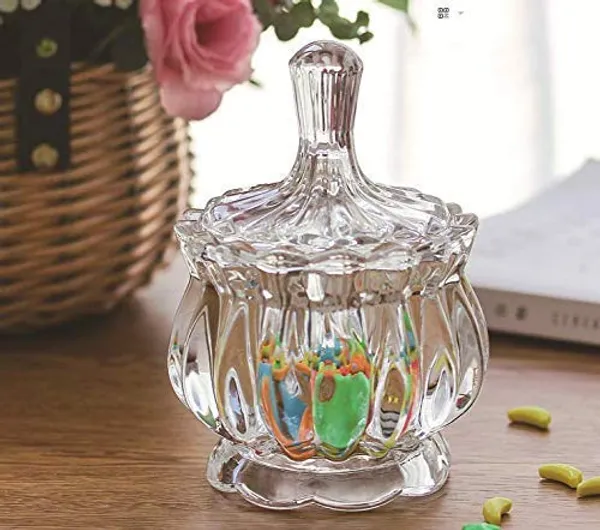 _Glass_Candy_Dish_with_Lid,_Crystal_Candy_Jar,_Decorative_Candy_Bowl,_Cookie_Jar,_Jewelry_Dish,_Covered_Candy_Jar,_Small_Glass_Jars_for_Buffet,_Kitchen,_Home,_Office_Desk_(Set_of_2)