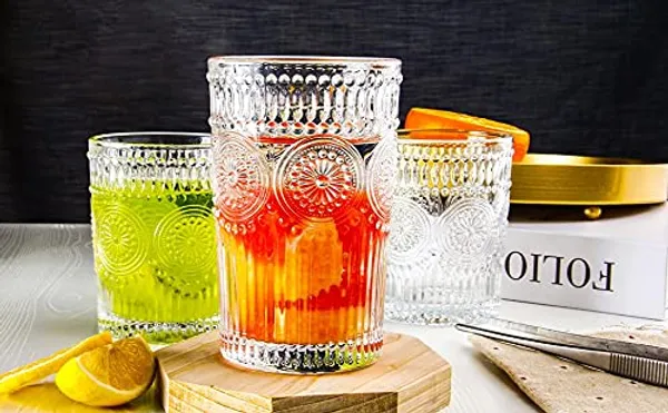 _Premium_Embossed_Romantic_Water_Glassware_Drinking_Glass_Tumblers_Set_for_Juice,_Cocktail,_Beverages,_Beer,_Whiskey_(Transparent)_-_Set_of_6