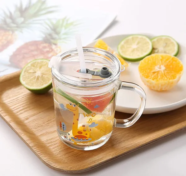 Cartoon_Printed_Design_Glass_Drinking_Mug_with_Handle_and_Clear_Lid_with_Scale_Straw_for_Coffee,Juice,Milk_and_Multiple_Usage_Sipper_400_ml_(Set_of_4)