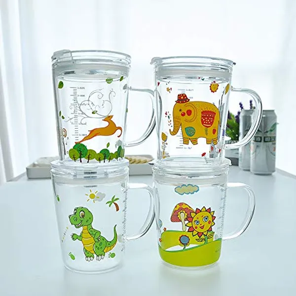 Cartoon_Printed_Design_Glass_Drinking_Mug_with_Handle_and_Clear_Lid_with_Scale_Straw_for_Coffee,Juice,Milk_and_Multiple_Usage_Sipper_400_ml_(Set_of_4)