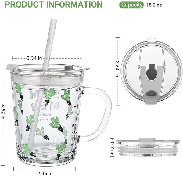 Cartoon_Printed_Design_Glass_Drinking_Mug_with_Handle_and_Clear_Lid_with_Scale_Straw_for_Coffee,Juice,Milk_and_Multiple_Usage_Sipper_400_ml_(Set_of_4)