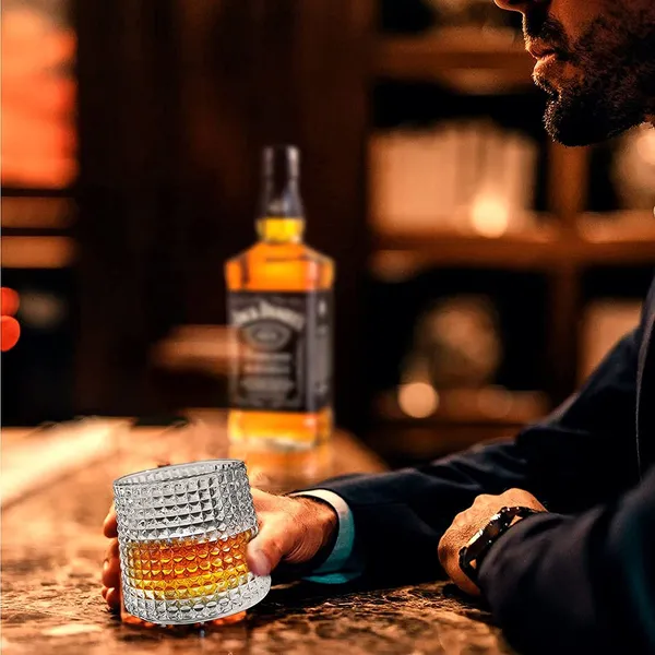 _Old_Fashioned_Dancing_Whiskey_Glass_Set_of_6_with_Rotatable_Bottom,_Premium_Square_Diamond_Design_Glasses_for_Scotch,Bourbon,Vodka,_Juice,_and_Cocktails_(180ml)
