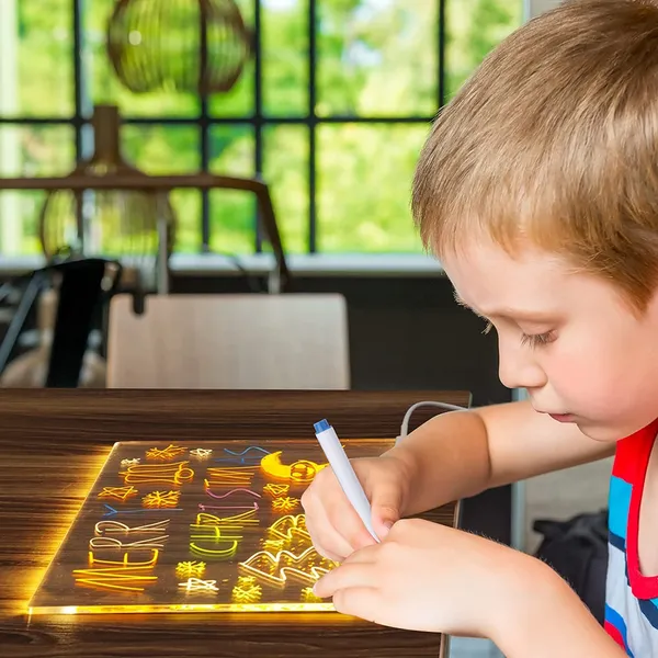 3D_Acrylic_Dry_Erase_Board_with_Stand_&_Light_as_a_Glow_Memo_LED_Letter_Rewritable_Message_Glass_White_Board_Lamp_with_13_Color_Pen,_Note_Daily_Painting_for_Office_Home_(20x30_CM)_(Large)