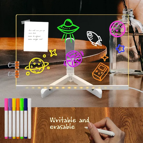3D_Acrylic_Dry_Erase_Board_with_Stand_&_Light_as_a_Glow_Memo_LED_Letter_Rewritable_Message_Glass_White_Board_Lamp_with_13_Color_Pen,_Note_Daily_Painting_for_Office_Home_(20x30_CM)_(Large)
