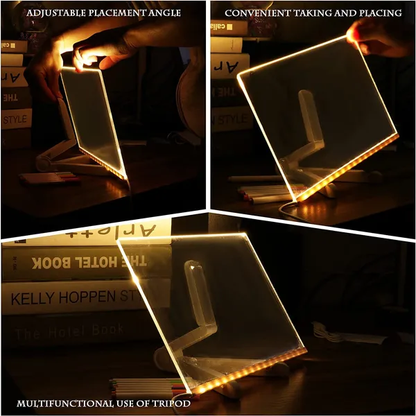 3D_Acrylic_Dry_Erase_Board_with_Stand_&_Light_as_a_Glow_Memo_LED_Letter_Rewritable_Message_Glass_White_Board_Lamp_with_13_Color_Pen,_Note_Daily_Painting_for_Office_Home_(20x30_CM)_(Large)