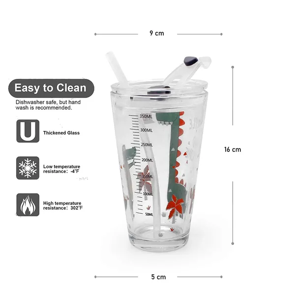 Drinking_Glass_Measuring_Mug/Cup_with_Silicone_Straw_and_Glass_Lid_Cartoon_Pattern,Creative_Multipurpose_Drink_for_Milk,Tea,Coffee,Juice,Thick_Shake_(Set_of_3)_400_ml