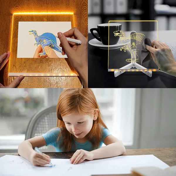 3D_Acrylic_Dry_Erase_Board_with_Stand_&_Light_as_a_Glow_Memo_LED_Letter_Rewritable_Message_Glass_White_Board_Lamp_with_13_Color_Pen,_Note_Daily_Painting_for_Office_Home_(20x20_CM)_(Medium)