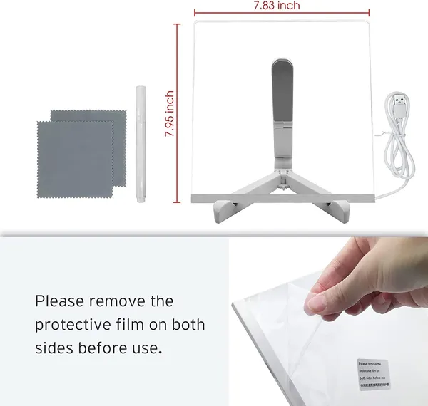 3D_Acrylic_Dry_Erase_Board_with_Stand_&_Light_as_a_Glow_Memo_LED_Letter_Rewritable_Message_Glass_White_Board_Lamp_with_13_Color_Pen,_Note_Daily_Painting_for_Office_Home_(20x20_CM)_(Medium)