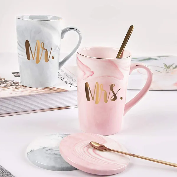 Mr_and_Mrs_Coffee_Mugs_With_Lid_&_Spoon_Set_of_2,_Wedding_Gifts_for_Couple/Bride_and_Groom,_Ceramic_Marble_Cups_for_Bridal_Engagement_Wedding,_Married_Couples_Anniversary_(_MUG_WITH_LID_&_SPOON)
