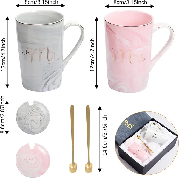 Mr_and_Mrs_Coffee_Mugs_With_Lid_&_Spoon_Set_of_2,_Wedding_Gifts_for_Couple/Bride_and_Groom,_Ceramic_Marble_Cups_for_Bridal_Engagement_Wedding,_Married_Couples_Anniversary_(_MUG_WITH_LID_&_SPOON)