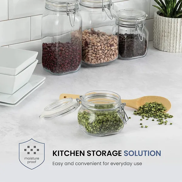 Air_Tight_Glass_Storage_Containers_with_Steel_Clamp_Lid_and_Silicon_Seal/Glass_Jars/Kitchen_Storage_Containers/Cookie_Jar_-_500ml_-_(Set_of_2)