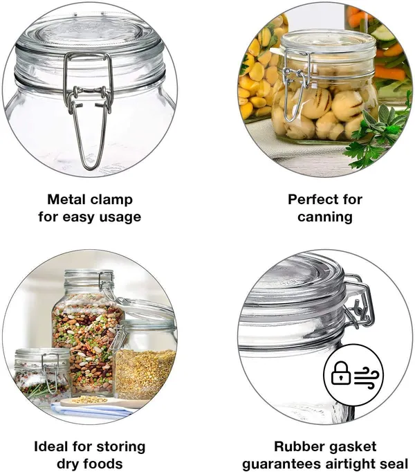 Air_Tight_Glass_Storage_Containers_with_Steel_Clamp_Lid_and_Silicon_Seal/Glass_Jars/Kitchen_Storage_Containers/Cookie_Jar_-_500ml_-_(Set_of_2)
