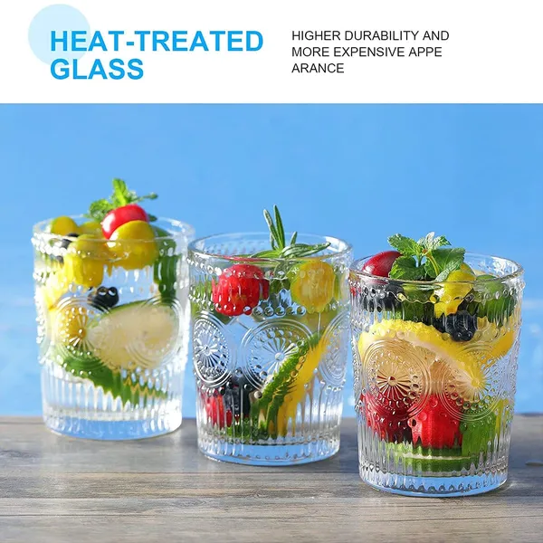 Glass_Drinking_Cup_Set_of_6,_Embossed_Textured_Designer_Glasses_Perfect_for_Water,Juice,Beer,Beverage,_Vintage_Glass_Tumbler_300ml