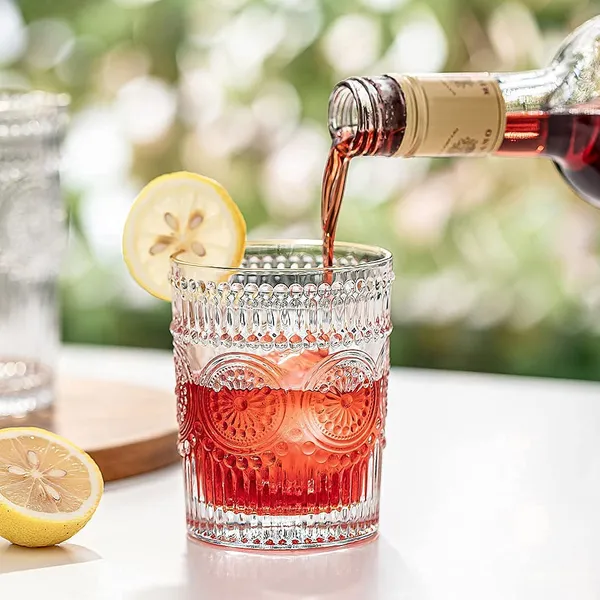 Glass_Drinking_Cup_Set_of_6,_Embossed_Textured_Designer_Glasses_Perfect_for_Water,Juice,Beer,Beverage,_Vintage_Glass_Tumbler_300ml