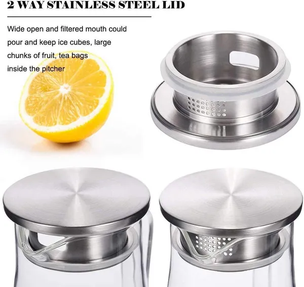 _Borosilicate_Glass_Water_jug_with_Stainless_Steel_lid,_for_Juice_Water_iced_Tea_Pitcher_Tea_Carafe_hot_Glass_Pitcher_and_Sun_Tea_jar,_1300ml
