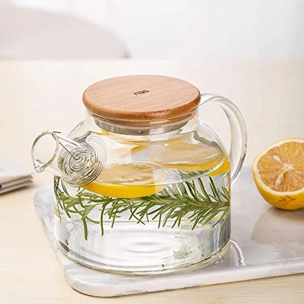 _Tableware_Tea_Coffee_Serving_Set_Wooden_Tray_Heat-Resistant_Glass_Tea_Hot_Water_Bottle_1_Teapot_with_Wooden_Lid,_4_Cups_and_1_Tray_Loose_Leaf_Tea_Filter_Spout_Natural_Flowering_Tea-_Set_of_6
