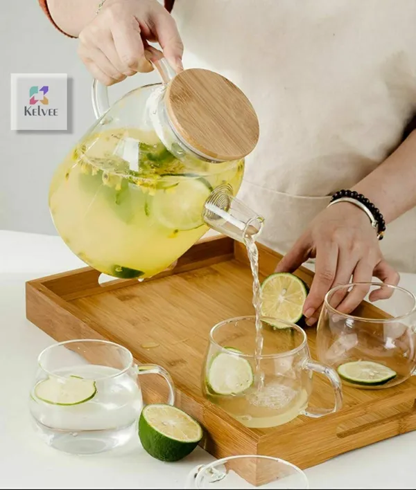 _Tableware_Tea_Coffee_Serving_Set_Wooden_Tray_Heat-Resistant_Glass_Tea_Hot_Water_Bottle_1_Teapot_with_Wooden_Lid,_4_Cups_and_1_Tray_Loose_Leaf_Tea_Filter_Spout_Natural_Flowering_Tea-_Set_of_6