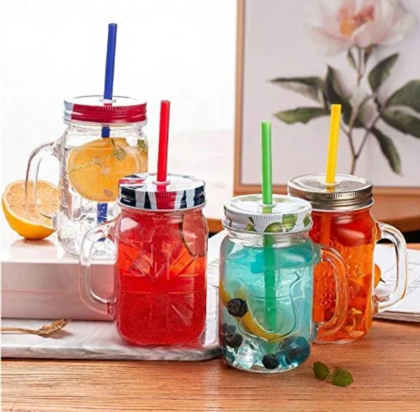 Sophisticated_Mason_Jar_Mugs_with_Handle_and_Straw_Old_Fashioned_Drinking_Glass,_Random_Colour_Lid,_450ml_(Set_of_1)