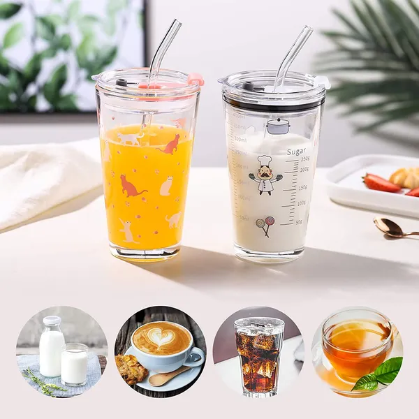 Drinking_Glass_Measuring_Mug/Cup_with_Silicone_Straw_and_Glass_Lid_Cartoon_Pattern,_Creative_Multipurpose_Drink_for_Milk,_Tea,_Coffee,_Juice,_Thick_Shake_(Set_of_1)_400_ml