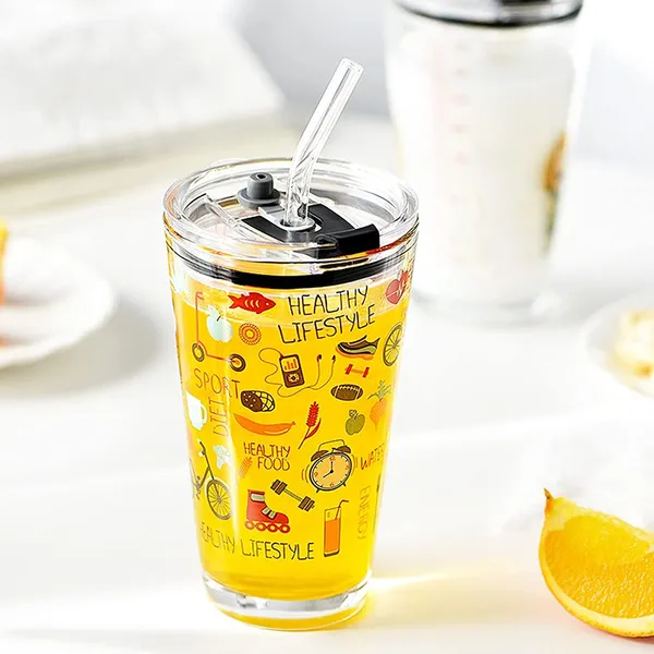 Drinking_Glass_Measuring_Mug/Cup_with_Silicone_Straw_and_Glass_Lid_Cartoon_Pattern,_Creative_Multipurpose_Drink_for_Milk,_Tea,_Coffee,_Juice,_Thick_Shake_(Set_of_1)_400_ml