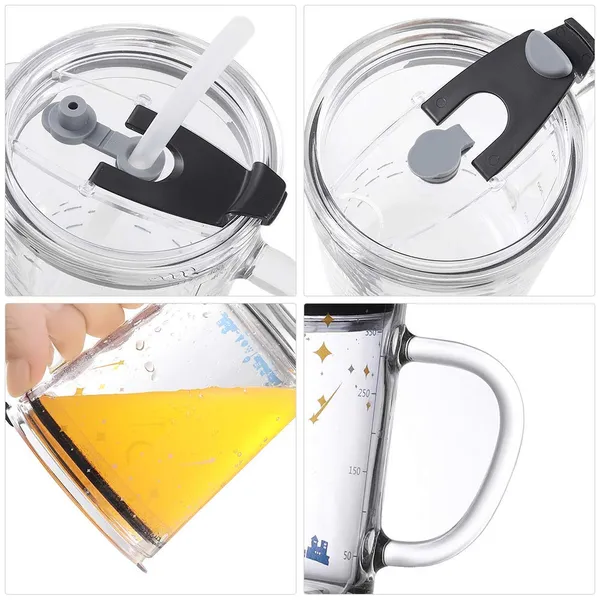 Cartoon_Printed_Design_Glass_Drinking_Mug_with_Handle_and_Clear_Lid_with_Scale_Straw_for_Coffee,Juice,Milk_and_Multiple_Usage_Sipper_400_ml_(Set_of_2)