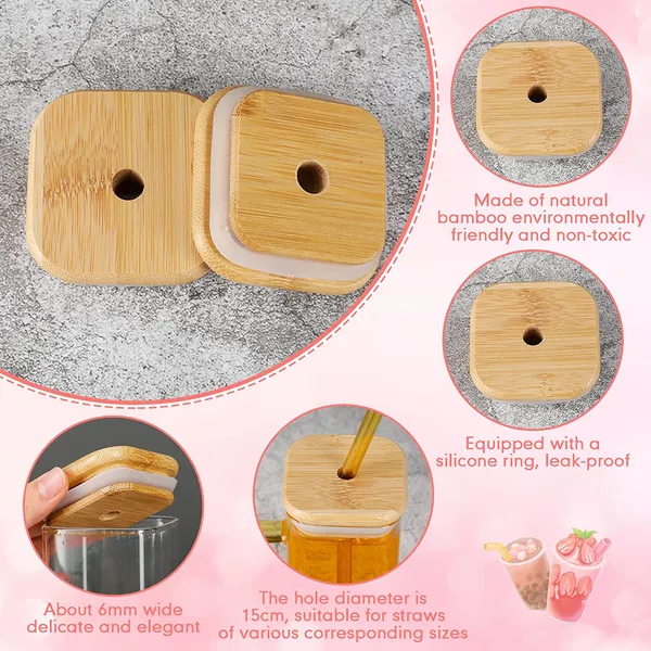 Random_Printed_Square_Glass_Mason_Sipper_with_Airtight_Bamboo_Lid_and_Glass_Straw_Beer_Can_Glasses_Tumbler_for_Fruit_Juice_Milk_Soda_Iced_Tea_Coffee_Hot_&_Cold_Mug,_350ml_(Set_of_1)