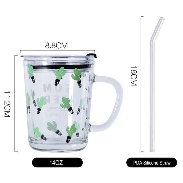 Cartoon_Printed_Design_Glass_Drinking_Mug_with_Handle_and_Clear_Lid_with_Scale_Straw_for_Coffee,Juice,Milk_and_Multiple_Usage_Sipper_400_ml_(Set_of_2)