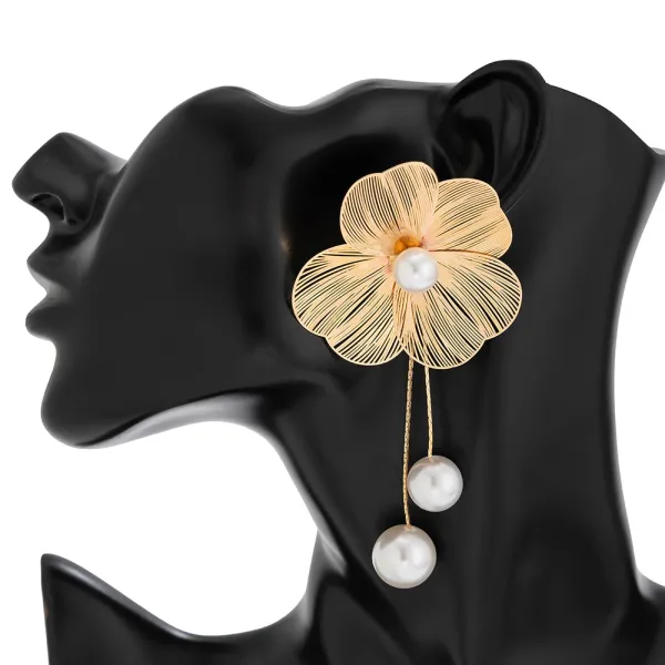 Korean_Luxurious_Flower_Pearl_Drop_Gold_Earring