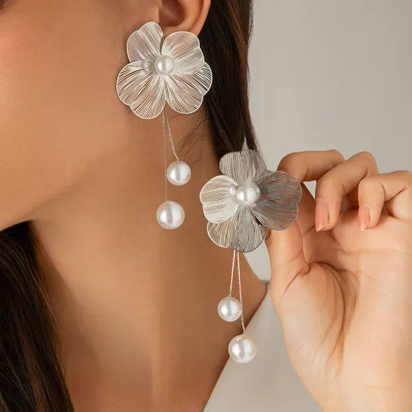 Korean_Luxurious_Flower_Pearl_Drop_Gold_Earring