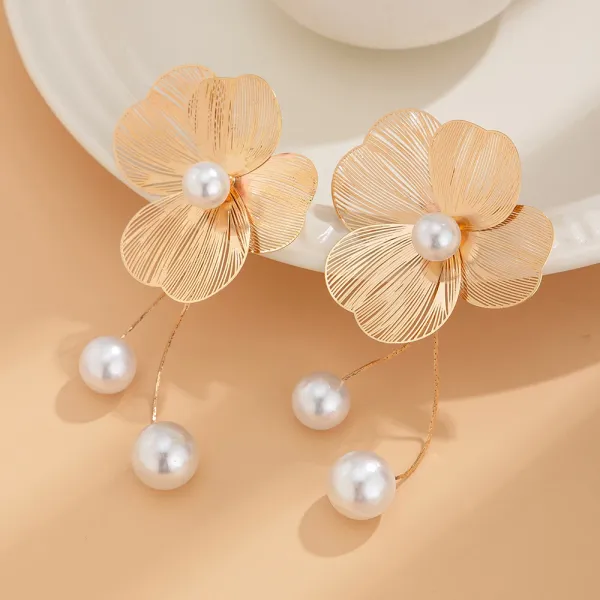 Korean_Luxurious_Flower_Pearl_Drop_Gold_Earring