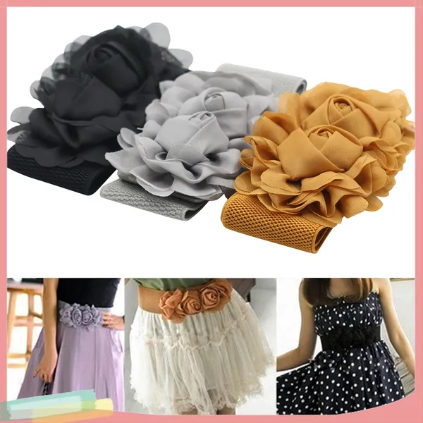 Stylish_Rose_Flower_Elastic_Waist_Belt_for_Women_girl_skirt_belt_Pink_For_Women_And_Girls