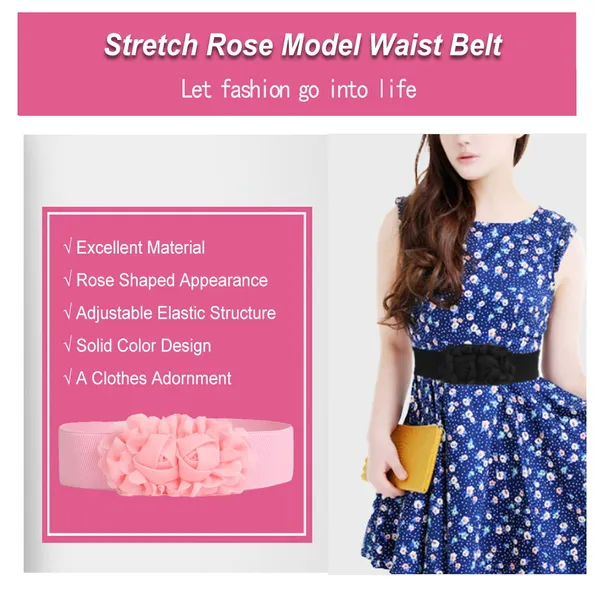 Stylish_Rose_Flower_Elastic_Waist_Belt_for_Women_girl_skirt_belt_Pink_For_Women_And_Girls