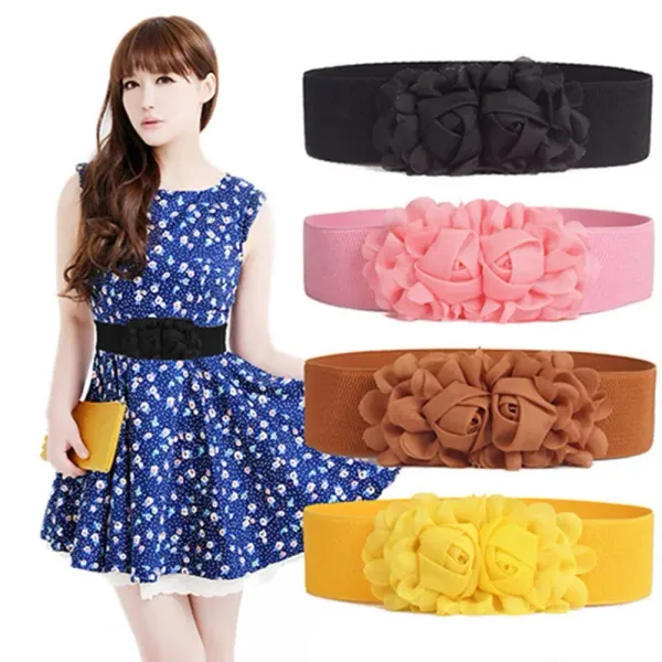 Stylish_Rose_Flower_Elastic_Waist_Belt_for_Women_girl_skirt_belt_Pink_For_Women_And_Girls