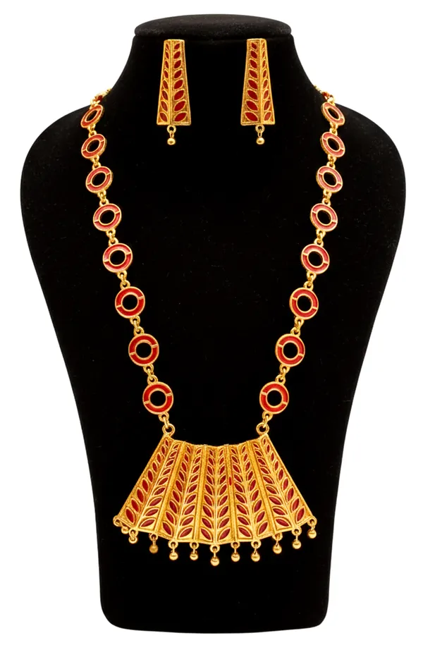 Assamese_Traditional_Gold_Plated_Red_Colour_Chain_Jewellery_Set_For_Women_&_Girls