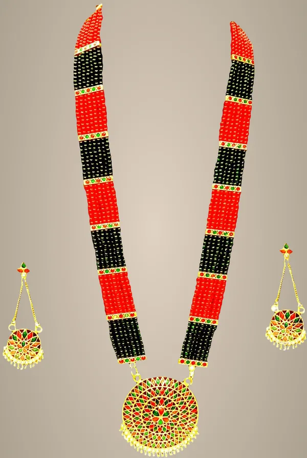 Assamese_Traditional_Red_Green_Meenakari_Japi_Jewellery_Set_For_Women