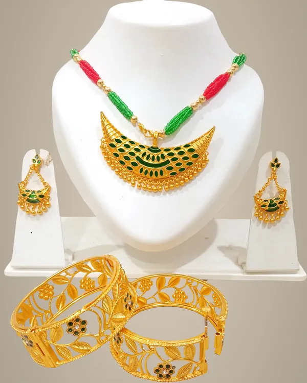 Assamese_Traditional_Combo_Red_Green_Jewellery_Set_For_Women