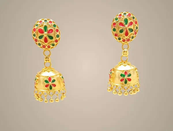 Assamese_Traditional_Copper_Gold_Plated_Green_Colour_Japi_Jhumka_Earring_For_Girls_&_Women