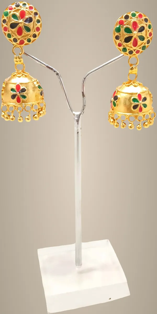 Assamese_Traditional_Copper_Gold_Plated_Multicolor_Japi_Jhumka_Earring_For_Girls_&_Women