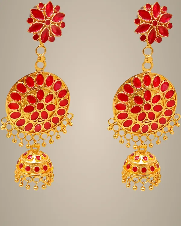 Assamese_Traditional_Red_Jhumka_Earring_For_Girls_&_Women