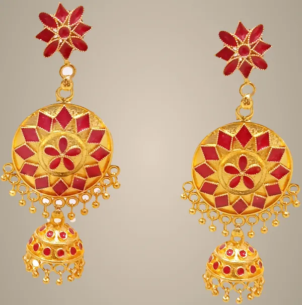 Assamese_Traditional_Red_Colour_Jhumka_Earring_For_Girls_&_Women