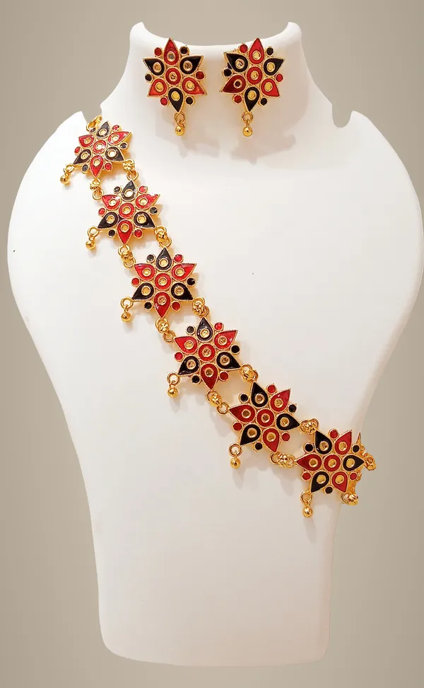 Assamese_Traditional_Gold_Plated_Red_Black_Colour_Golpata_Necklace_Set_For_Women_&_Girls