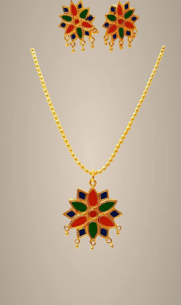 Assamese_Traditional_Gold_Plated_Multicolor_Star_Chain_Pendant_Set_For_Women_&_Girls