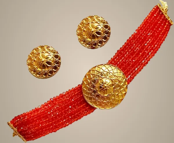 Assamese_Traditional_Gold_Plated_Red_Colour_Golpata_Necklace_Set_For_Women_&_Girls