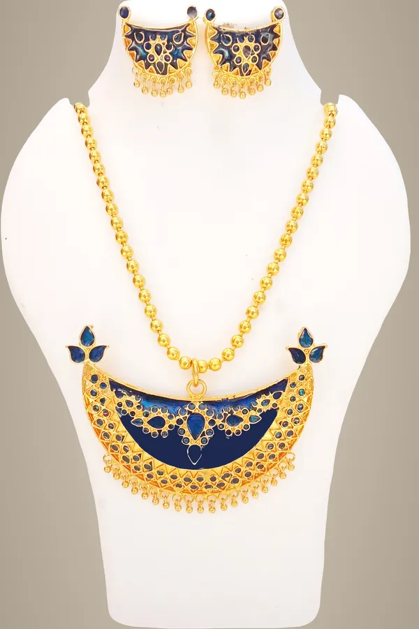 Assamese_Traditional_Gold_Plated_Blue_Meenakari_Joonbiri_Chain_Jewellery_Set_For_Women_&_Girls