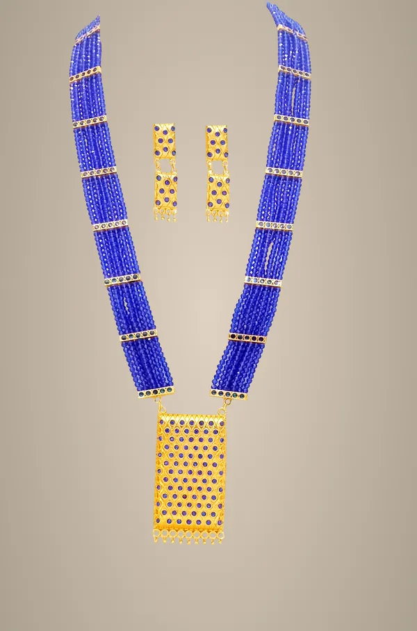 Assamese_Traditional_Gold_Plated_Blue_Stone_Matchbox_Design_With_Tassel_Jewellery_Set_For_Women_&_Girls